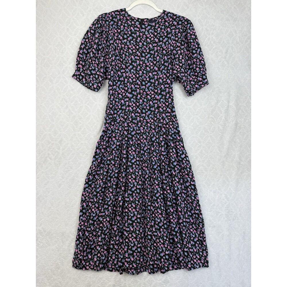 Vtg Hunters Run Midi Dress 8/Medium Floral Modest Twee Grandma Cottage 80s 90s